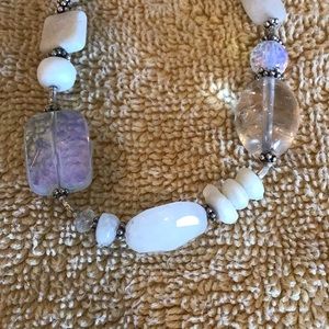 Bracelet, silver, white and clear stones & cross.